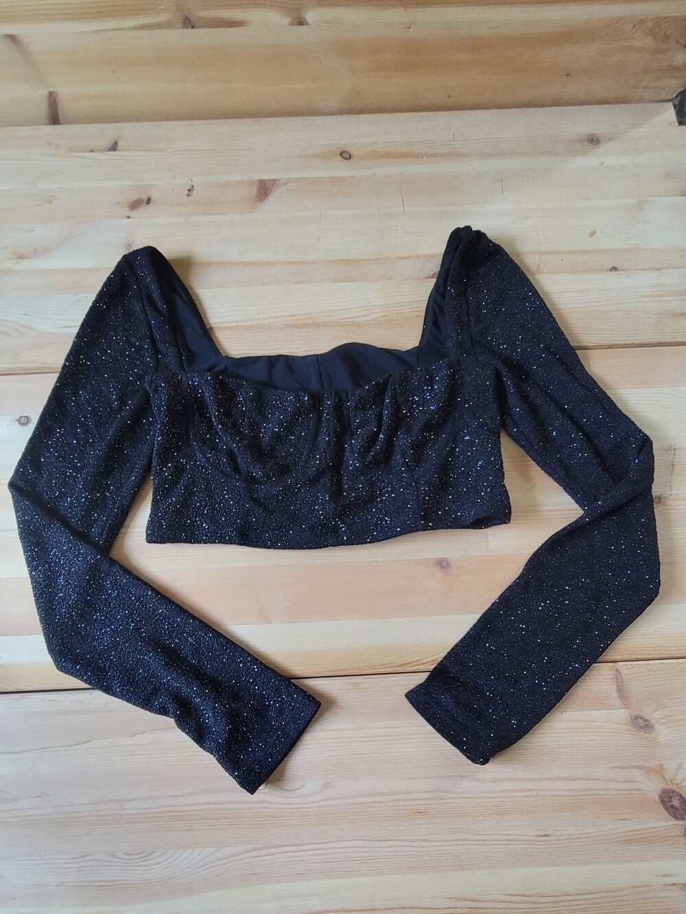 Urban Outfitters Black Sparkle Square-Neck Cropped Top